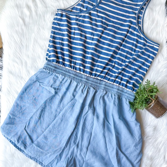 Maurices Denim Chambray Blue Stripe Romper XXL - Picture 2 of 3